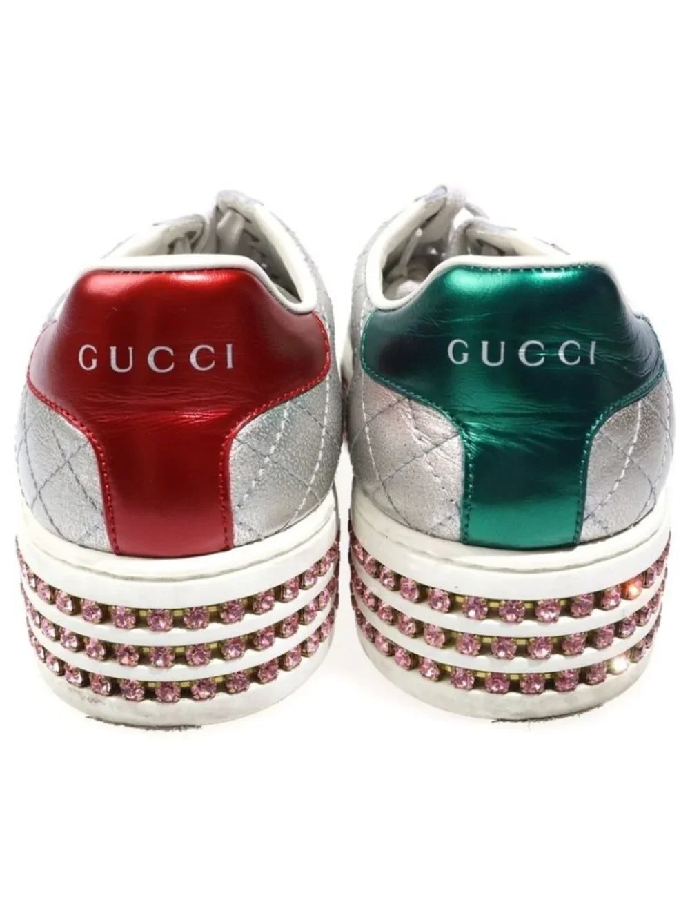 Gucci Ace Embroidery Sherry Line Rhinestone Sneakers Silver 361 2 - Picture 3 of 6